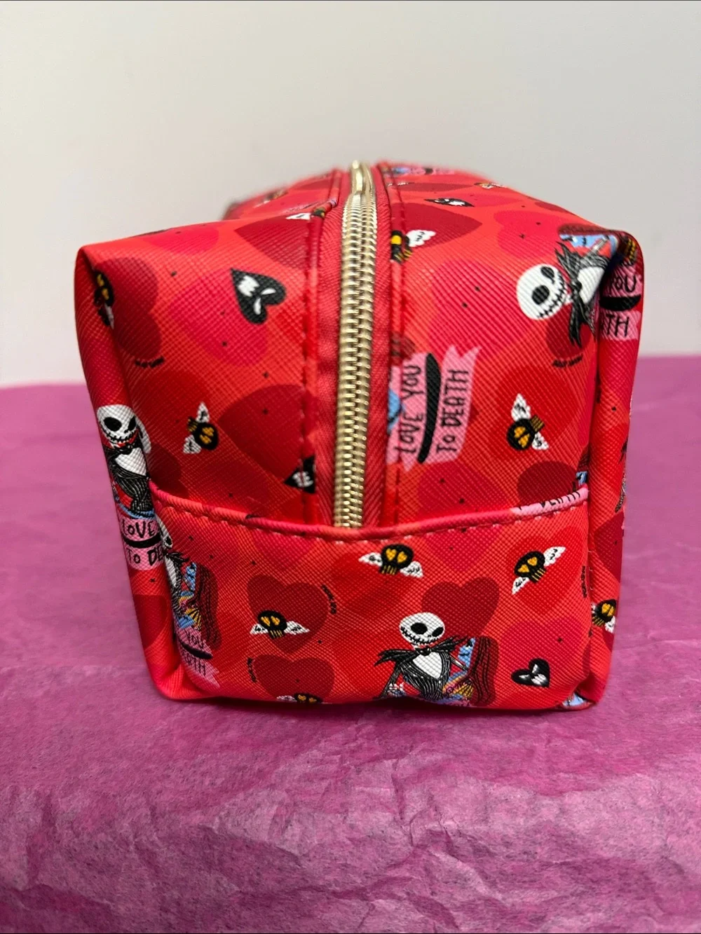 The Nightmare Before Christmas 'Love You To Death' Red Cosmetic Bag NWT